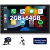 Hodozzy Android Autoradio 2GB+64GB Wireless Carplay Android Auto, Radio GPS 2 Din Touchscreen 7 Pollici Stereo Auto Hifi Navigazione GPS Bluetooth Vivavoce Wifi Radio FM RDS SWC, Telecamera Posteriore