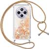 Vauki Cover per Xiaomi Redmi 14C con Cordino, Trasparente Glitter Liquido Antiurto Brillantini Tracolla Custodia, Antiurto Antigraffio Silicone Bumper Laccio Protettivo Case per Redmi 14C, Oro