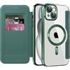 IMEIKONST Cover Magnetica per iPhone 15 Plus con Slot per Carte, [Compatibile con MagSafe] [Blocco RFID] Custodia Portafoglio Flip Antiurto Trasparente Case per iPhone 15 Plus. Verde JDCX