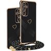HomiTunky Custodia con Collana per Motorola Moto G73 5G, Cover Donna Cuore amore con Cordino, Case con Laccio Tracolla Elettrolitico TPU Cover con Collana per Motorola Moto G73 5G,Nero