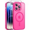 Qasyfanc Magnetica Cover per iPhone 14 Pro, Rosa | Compatibile con MagSafe,con 2 Pezzi Vetro Temperato Pellicola, Cover Clear Slim Fit Antiurto Militare Antigiallo