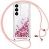 Vauki Cover per Samsung Galaxy S25 5G con Cordino, Trasparente Glitter Liquido Antiurto Tracolla Custodia, Antiurto Antigraffio Silicone Bumper Laccio Protettivo Case per Samsung Galaxy S25, Rosa