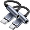 Tobfit Adattatore USB C Jack 3,5mm, Adattatore USB C a Jack per cuffie 3.5mm, USB Tipo C a Cavo Dongle Audio Aux per iPhone 16/15 Pro Max Plus, iPad Pro Air, Galaxy S24 Ultra S23 S21 S20 (2Grigio)