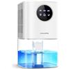 ANOEPUY 1,7L Portatile Mini Deumidificatore Casa Anti Muffa-22,5W-Bianco | Deumidificatori Silenzioso Elettrico con Luce LED a 7 colori per la Bagno Camera con Timer e Spegnimento Automatico