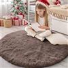 Homaxy Tappeto Shaggy per soggiorno, morbido e spesso, lavabile in lavatrice, antiscivolo, per camera dei bambini, cameretta dei bambini, colore marrone chiaro, rotondo, 120 cm