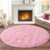 BSGIFT Tappeto rotondo 200 cm, Shaggy a pelo lungo, colore rosa, soffice, moderno, a pelo lungo, tappeto alto, antiscivolo, per soggiorno, cameretta dei bambini, camera da letto