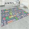 Paco Home Tappeto da gioco per la camera dei bambini, grigio, con strade, ragazze, ragazzi, Dimensione:100x200 cm, Colore:Grigio 3