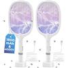 AOKKR Racchetta Zanzare Elettrica 2 Pezzi, Ricaricabile 4000V, Paletta Mosche con LED Viola, Batteria 1800mAh, Base di Ricarica USB, Griglia a 3 Strati, per Casa, Cucina, Giardino, Interni ed Esterni