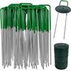 AGAKY Picchetti Giardino in Acciaio per Erba, Rete per Recinzioni, Irrigazione, Serra - 40 Mezzo Verde e 40 Rondelle, 150 x 25 mm, Ø 2,8 mm