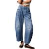 loveimgs Jeans da Donna Elasticizzati a Vita Media a barile, Stile Vintage, a Gamba Larga, Corti, in Denim, Y2k, Larghi, Stile Boyfriend
