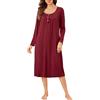 Sopesil Camicia da Notte Allattamento Donna Lunga con Tasche S-3XL | Bottoni Premaman Maniche Lunghe Bottoni Allentati Vestaglia Notte Elegante in Morbido con Fiocco Vestibilità Ampia
