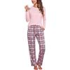 Aseniza Pigiama Donna Invernale Cotone Lungo Pigiama da Donna Due Pezzi Manica Lunga e Pantaloni Lunghi a Quadri Pigiami con Tasca
