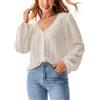 CUPSHE Camicette da donna con scollo a V a sbuffo a maniche lunghe da donna top in maglia con occhielli in pizzo elegante tunica da donna camicette camicie