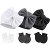 AQOKKA Set di cappelli e guanti per neonati con fiocco e berretto per bambini da 0 a 6 mesi