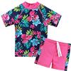 ZNYUNE Ragazze Sunwear - Bambina Bambini Junior Maniche Corte Due Pezzi Costumi Bagno da Maglietta e Pantaloncini Rash Guard Anti UV UPF 50+ Set Spiaggia