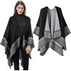 BORDEAG - Poncho Donna Invernale, Antivento, Caldo, Maglia, Reversibile, Regalo Compleanno, Natale, 156 x 135 cm, Nero, Taglia Unica