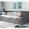 Interbeds Hermes Letto Estraibile a Scomparsa 80x200 fino a 160x200 cm, Letto a Giorno, Letto Matrimoniale e Divano Letto con 2 Cassetti, in MDF e Legno, Letto per Ospiti, Bambini, Ragazzi e Adulti (Grigio)