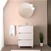 Inbagno Mobile bagno a terra 60 cm bianco lucido con lavabo in ceramica ad incasso, 3 cassetti con chiusura soft-close, Linea GAYA