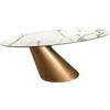 AC ANGEL CERDÁ Angel Cerdá - Tavolo da pranzo moderno Ovale in gres porcellanato bianco venato | Base Scultorea Acciaio Bronzo | Design Artistico | Per 10 Posti | 200 x 120 x 76 cm