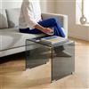 [en.casa] Tavolino da Caffè in Vetro Temperato Tavolo Basso Laterale da Divano Salotto con Piano Quadrato per Soggiorno Studio Living 50 x 50 x 50 cm - Grigio