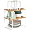 Avilia - Set 2 Mensole Organizer Cucina in Bambù e Metallo per Cucina, Bagno o Armadio, Stile Moderno e Naturale, Facili da Montare e Pulire - 29,5x19,5x15,8 cm / 29,7x18,5x13,7 cm