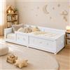 UTTQEW Lettino per bambini 90 x 200 cm, in legno massiccio Montessori con protezione anti-caduta e rete a doghe, letto singolo con motivo a stella e luna, facile da montare, bianco