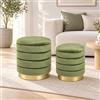 Yellowshop, Set 2 Pouf Contenitore in Velluto MARINA, Base Metallo, Ø 40 x H44 cm e Ø 36 x H38 cm, Verde Acido
