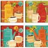LuxHomeDecor Set di 4 Quadri Caffè Colorati 30x30 cm - Espresso, Mocha, Latte e Java in Stile Pop Art - Stampa su tela con telaio in legno - Decorazione Moderna per Cucina, Sala da Pranzo o Bar