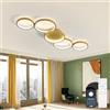 AQLEDY 99cm Lampadario Led Soffitto Moderni 5 Anelli, Dimmable Plafoniera Led Soffitto Camera Da Letto, 3000K-6500K Luce Funzione Di Memoria, Nessuno Sfarfallio-Gold