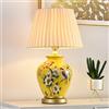 Mengjay Classic Vintage Art Ceramic Table Lamp, Vase-Like Cloth Reading Book Light Desk Lamp Porcelain Antique Flowers Decorated Night Bulb Side Table Dresser (Giallo)