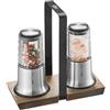 GEFU Set di macinasale e pepe X-PLOSION, set di 2 macinini con macinino in ceramica, sottobicchieri in legno, nero/argento