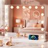 WOLTU Specchio Trucco con Luci LED Regolabili a 3 Colori, 58x48 cm | con Specchio Ingranditore 5X, 15 Lampadine LED Dimmerabili, Controllo Touch, Porta USB e Porta Type-C, Bianco