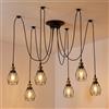 ANWIO Lampadario a Sospensione con Paralumi Metallici,Retrò Industriale Lampada Soffitto con 6 Bracci,Creativo DIY Lampada a Ragno Vintage per Soggiorno Camera da Letto,150CM, Nero,E27