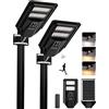 Gefolly Lampione Solare Led Esterno, Lampioni Solari con Telecomando -2PCS | 3000K/4000K/6000K Luci Solari da Esterno, IP67 Impermeabili Faro Solare da Esterno per Strada, Cortile, Garage, Giardino