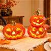 KUWUNG Set di 2 Zucche LED - Decorazione per Halloween - In ceramica - Candela LED a forma di zucca vuota - Batteria a bottone - Lanterna a forma di zucca per la decorazione di Halloween