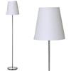BAKAJI Lampada Piantana da Terra Luce Lampadina E27 Max 60W Base Rotonda in Metallo Cromato Paralume in Tessuto Design Moderno Accensione a Pedale Altezza 150cm (Bianco)