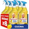MR. PROPER Mastro Lindo Sgrassatore Spray Cucina Limone, Senza Risciacquo, 6x 800ml | Spruzza, Passa e Via! Pulizia Rapida e Facile, Rimuove Fino al 100% del Grasso Quotidiano, Elimina lo Sporco, Multisuperfici
