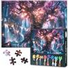TISHIRON Puzzle da 1000 pezzi per adulti fantasia albero della vita con fiori rosa luminosi mistici arte naturale cosmica per tranquillità relax e decorazione della casa grande 27,5 x 19,7 pollici