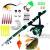 Generisch Set di canna da pesca telescopica da 1,8 m, per massimizzare il | Combinazione mulinelli da spinning, set completo di attrezzatura da pesca per spinning, opzione di esche Jump-Tail