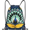 Zelinge Sacca da palestra con coulisse, Pavone Fiori Blu Oro | Borsa a tracolla per yoga, danza, viaggio