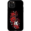 Music Player Scarlet Floral Vintage Guit Custodia per iPhone 11 Pro Chitarra Elettrica Floreale Fiori Rossi Rock Musicista Chitar
