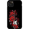 Music Player Scarlet Floral Vintage Guit Custodia per iPhone 11 Pro Max Chitarra Elettrica Floreale Fiori Rossi Rock Musicista Chitar
