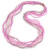 Avalaya Collana lunga con perline in vetro trasparente/rosa, 86 cm di lunghezza, Misura unica