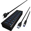 ICY BOX RAIDSONIC Technology GmbH ICY BOX IB-AC6110 Hub USB 3.0 a 10 vie con alimentazione (12V/4A), porta di ricarica, alluminio pieno, fissaggio in velcro, nero