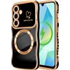 LCHULLE per Samsung Galaxy A16/A16 5G Cover Magnetica Cuore Ondulata,Nero | Compatibile con Magsafe, Cuore forma di ricciolo ondulato, Protezione Fotocamera galvanizzato Custodia