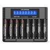 Delyeepow 8 Batterie AA Ricaricabili 1.5V con Caricabatterie LCD USB | Litio 3400mWh, Ricarica Rapida 2 Ore, Display LCD 8 Slot, Ideale Per Telecomandi, Mouse, Tastiere, Giocattoli, Fotocamere