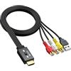 eSynic 1080P Convertitore RCA Femmina a HDMI Maschio con Cavi Integrati 60cm, Mini Adattatore Audio Video da CVBS Composito a HDMI Supporta 3D per Wii/PS2/N64, Switch 4:3/16:9, TV Moderno Compatibile