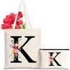 Sinekong Personalizzata Iniziali Borsa Tela Donna Con Lettere e Fiori, Shopper Cotone Canvas, Cosmetica per Sposa Damigella, Regalo Compleanno Migliore Amica, Festa della Mamma