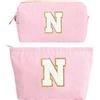 hamatata 2 Pezzi Borsa per Cosmetici Donna, Iniziale Pochette Trucchi Viaggio, Trousse Trucchi Organizer, Grande Rosa Beauty Case, Regalo Amica Compleanno Regalo Migliore Amica Donna Natale Laurea(N)