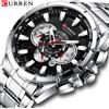 CURREN orologio da uomo cronografo sportivo Casual cinturino in acciaio inossidabile quadrante grande nero orologio al quarzo impermeabile Display luminoso